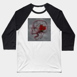 Memento Mori Skull With Red Roses Baseball T-Shirt